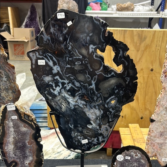 Black and White Agate Slice on Stand - Picture 1 of 1